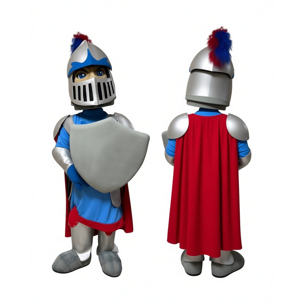 Adorable Red Silver Warrior School Mascot Costume for Events Promotions
