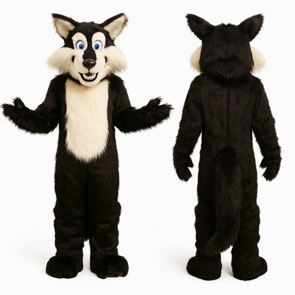 Cute Black Wolf Mascot Costume