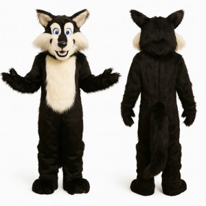 Cute Black Wolf Mascot Costume