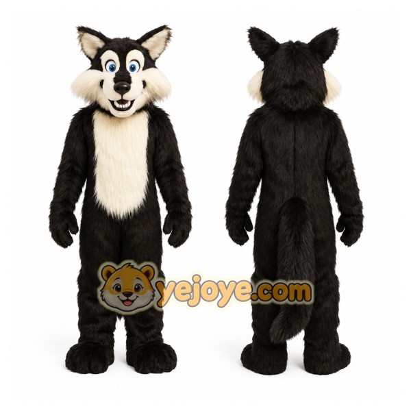Cute Black Wolf Mascot Costume