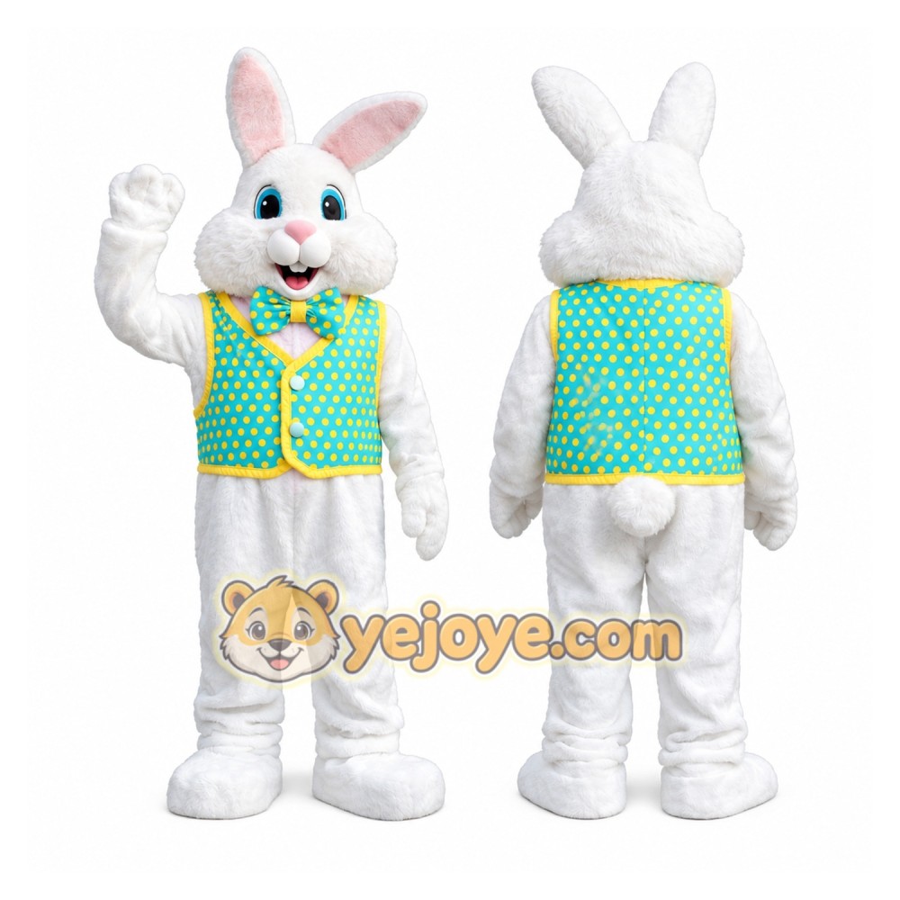 White Bunny Mascot Costume with Vest