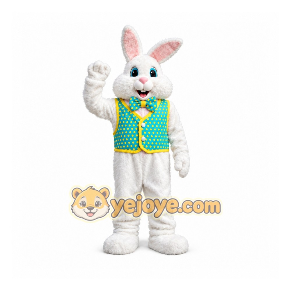 White Bunny Mascot Costume with Vest