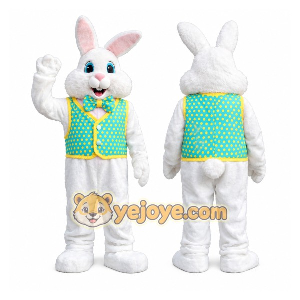 White Bunny Mascot Costume with Vest