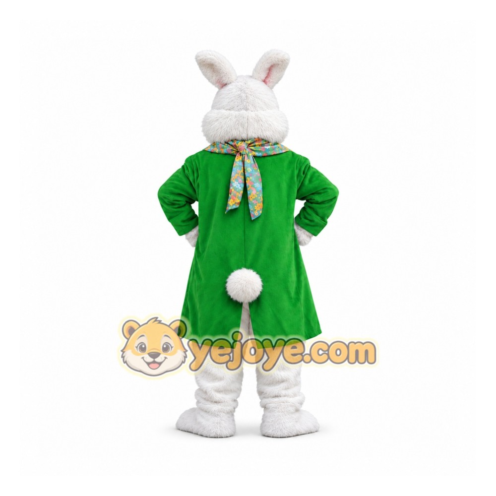 White Rabbit Mascot Costume with Green Coat White Rabbit Mascot Costume with Green Coat