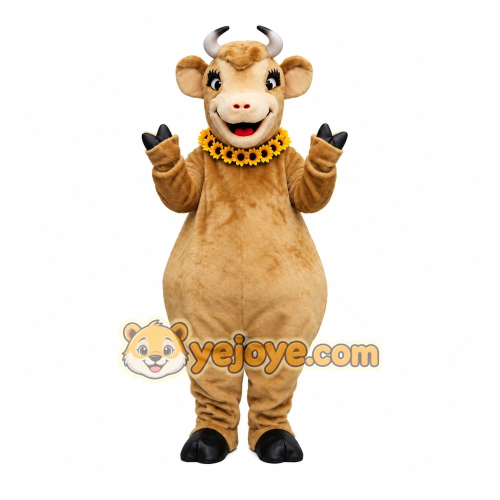 Adult Tan Cow Mascot Costume Adult Tan Cow Mascot Costume