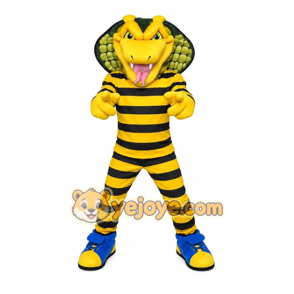 Yellow Snake Mascot Costume with Striped Outfit