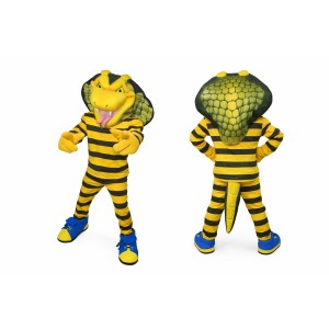 Yellow Snake Mascot Costume with Striped Outfit