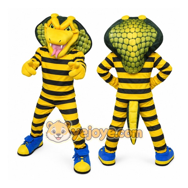 Yellow Snake Mascot Costume with Striped Outfit