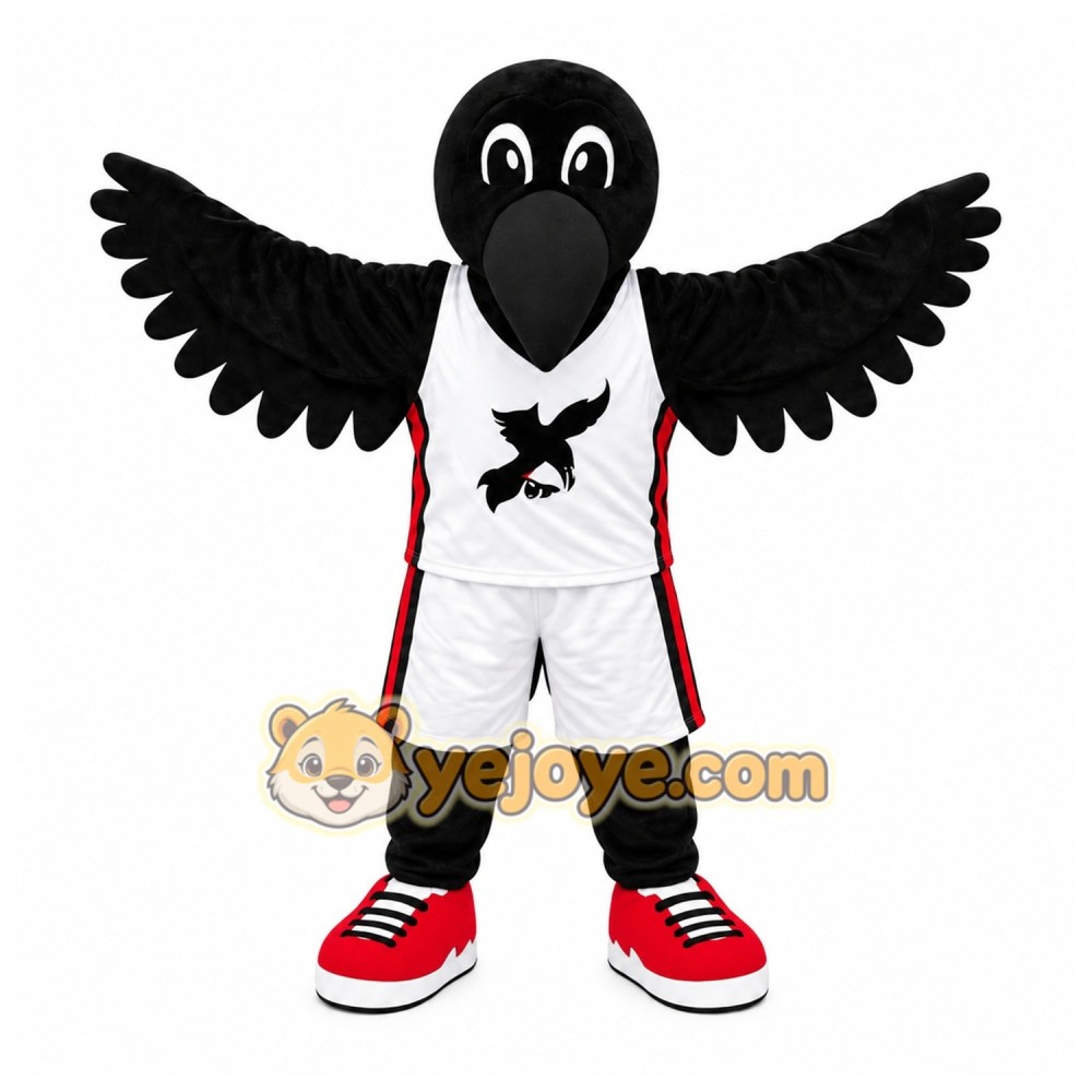 Black Crow Mascot Costume with Sports Jersey
