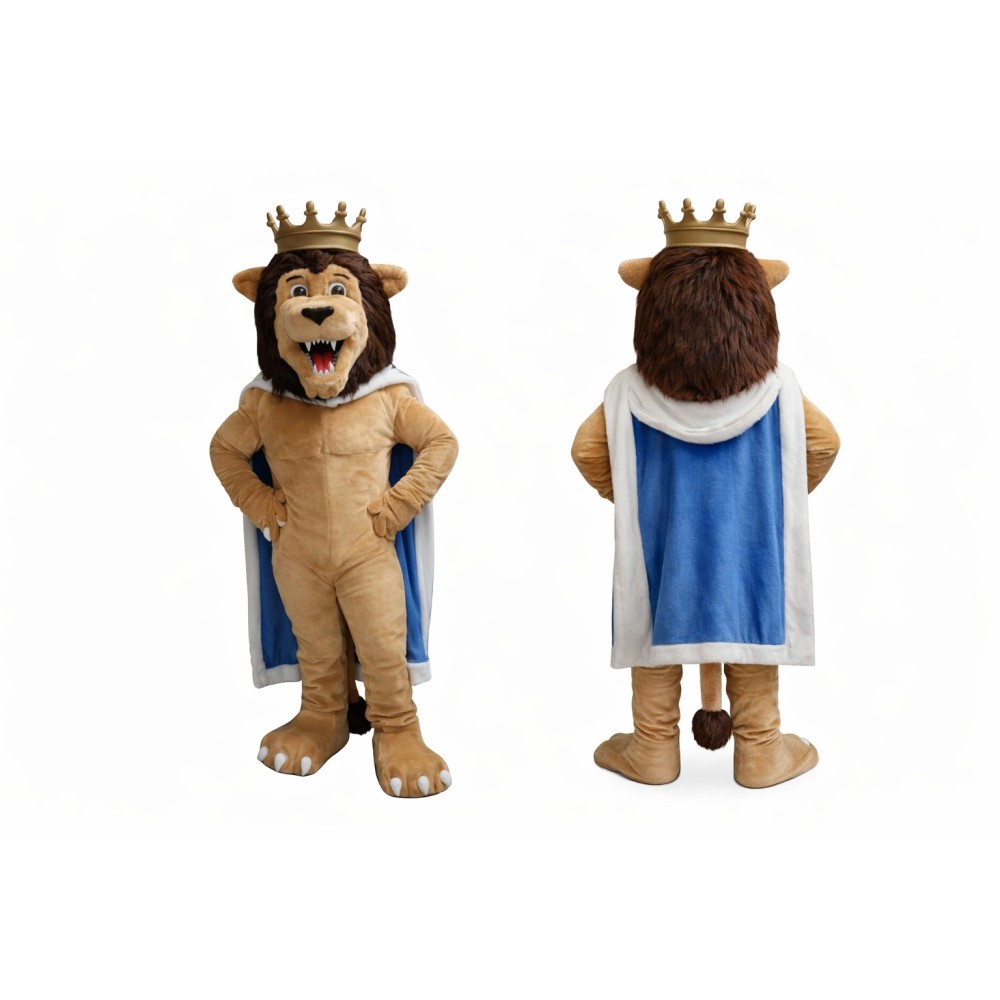 King Lion Mascot Costume with Crown and Cape