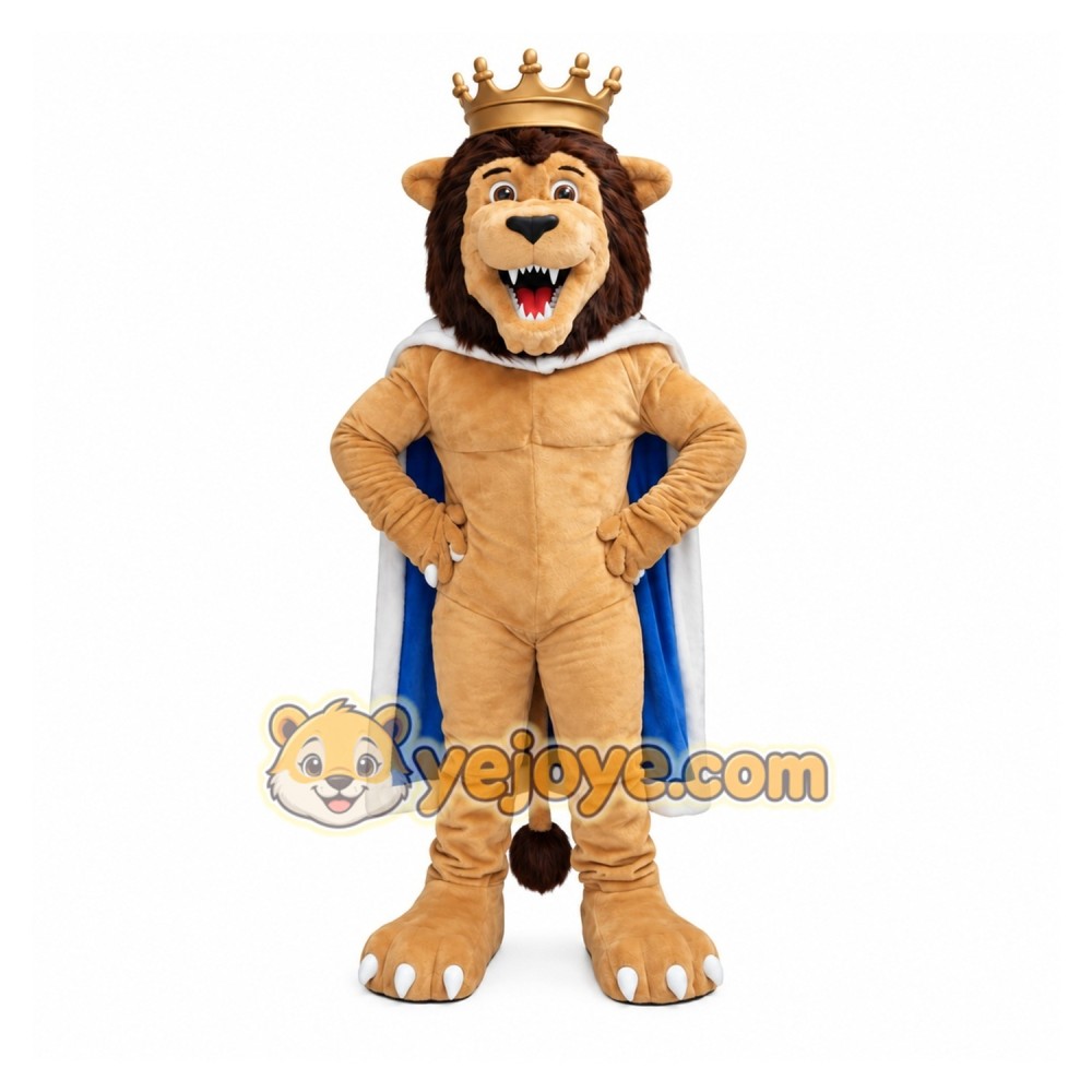 King Lion Mascot Costume with Crown and Cape King Lion Mascot Costume with Crown and Cape