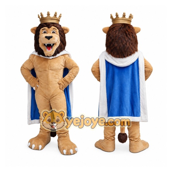 King Lion Mascot Costume with Crown and Cape