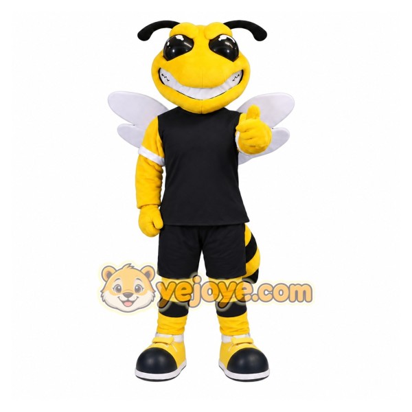 Bee Mascot Costume with Wings and Black Outfit