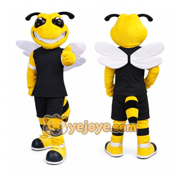 Bee Mascot Costume with Wings and Black Outfit