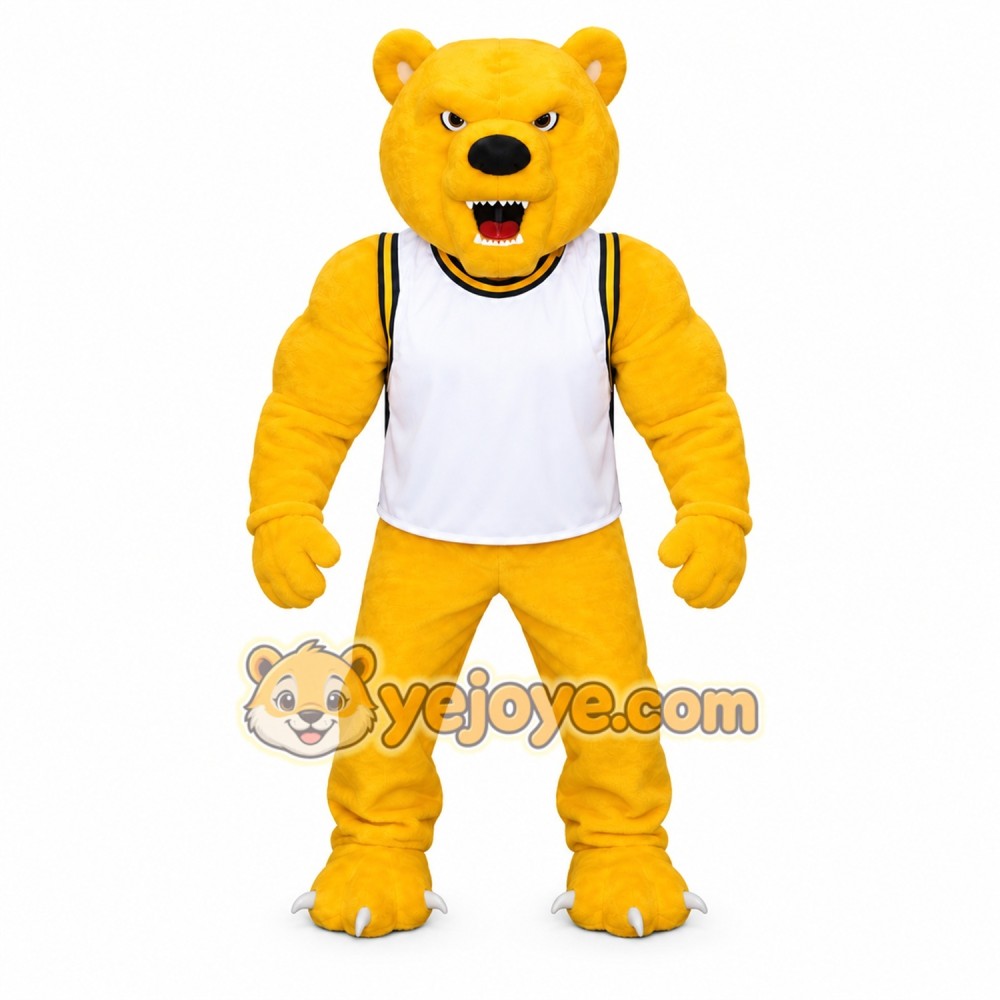 Yellow Bear Mascot Costume Adult Full Body Plush Bear Character Suit with Sports Jersey – Party Event Outfit Yellow Bear Mascot Costume Adult Full Body Plush Bear Character Suit with Sports Jersey – Party Event Outfit