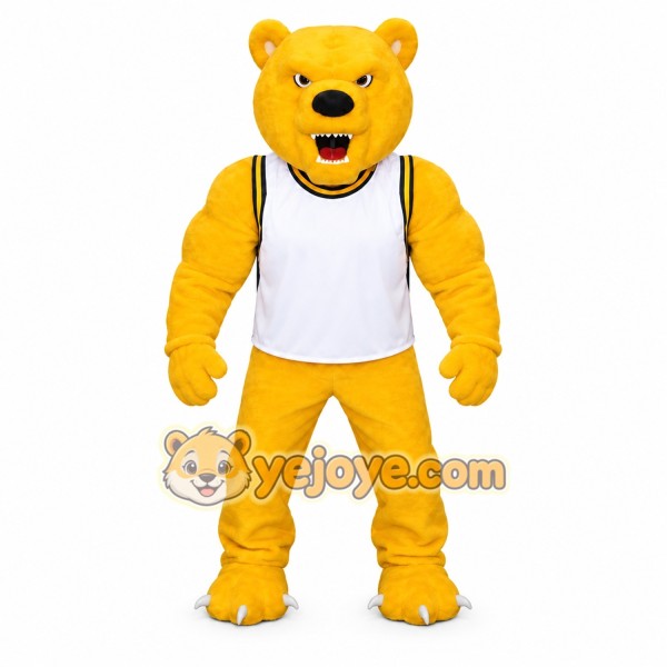 Yellow Bear Mascot Costume Adult Full Body Plush Bear Character Suit with Sports Jersey – Party Event Outfit
