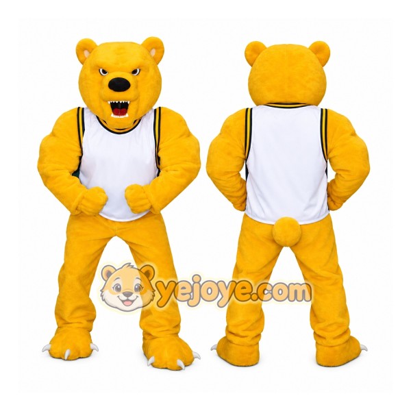 Yellow Bear Mascot Costume Adult Full Body Plush Bear Character Suit with Sports Jersey – Party Event Outfit