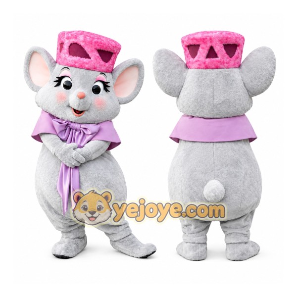Cute Gray Mouse Mascot Costume Adult Full Body Plush Mouse Character Suit with Hat & Bow – Party Event Outfit