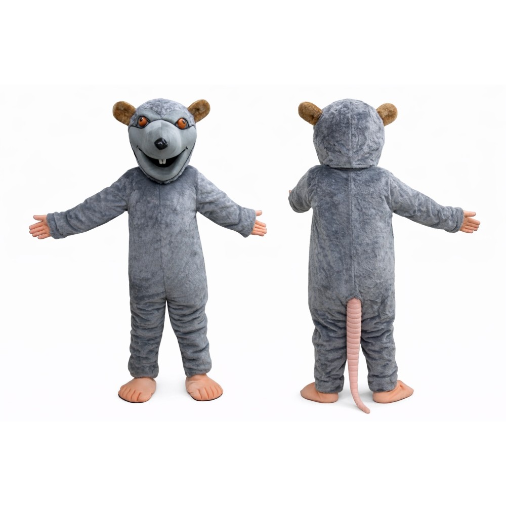 Gray Rat Mascot Costume Adult Full Body Plush Rat Character Suit with Long Tail – Party Event Outfit