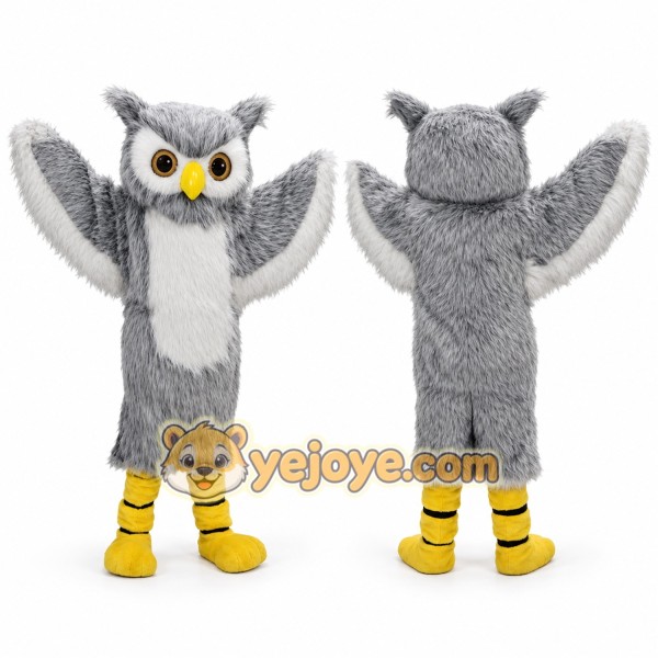 Gray Owl Mascot Costume Adult Full Body Plush Owl Bird Character Suit with Wings – Party Event Outfit