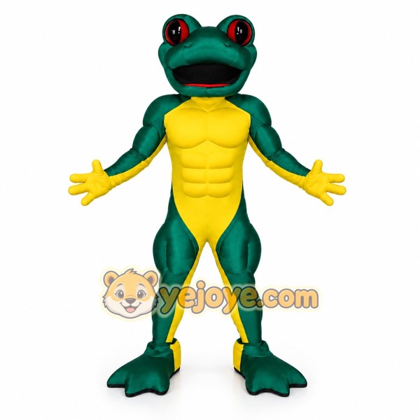 Green Frog Mascot Costume Adult Muscle Style Amphibian Character Suit Full Body – Party Event Promotion Outfit