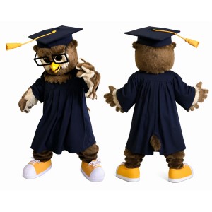 Owl Mascot Costume Adult Graduation Scholar Character Suit with Cap & Gown Full Body – School Event Promotion Outfit