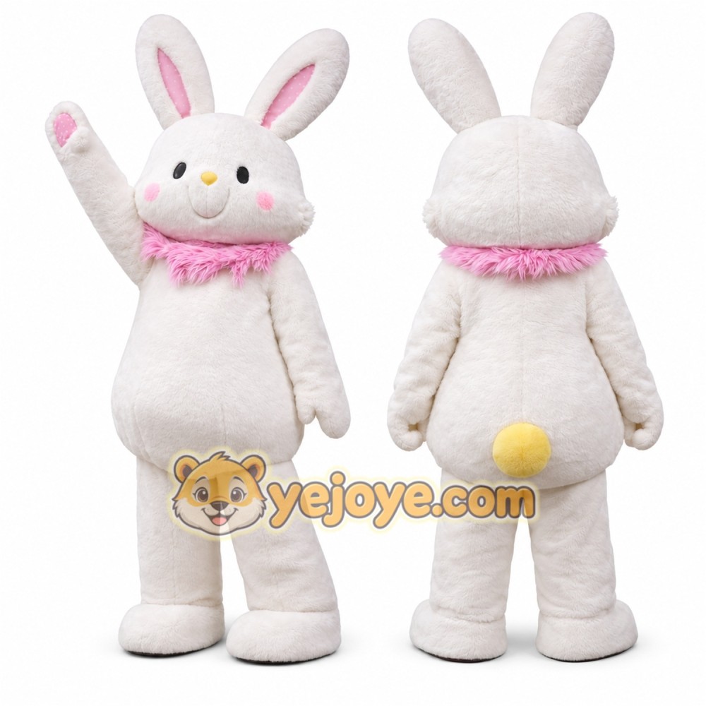 White Bunny Mascot Costume Adult Cute Rabbit Character Suit Full Body with Pink Scarf – Easter Party Event Promotion Outfit White Bunny Mascot Costume Adult Cute Rabbit Character Suit Full Body with Pink Scarf – Easter Party Event Promotion Outfit