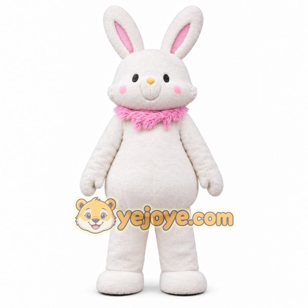 White Bunny Mascot Costume Adult Cute Rabbit Character Suit Full Body with Pink Scarf – Easter Party Event Promotion Outfit White Bunny Mascot Costume Adult Cute Rabbit Character Suit Full Body with Pink Scarf – Easter Party Event Promotion Outfit