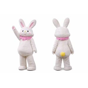 White Bunny Mascot Costume Adult Cute Rabbit Character Suit Full Body with Pink Scarf – Easter Party Event Promotion Outfit