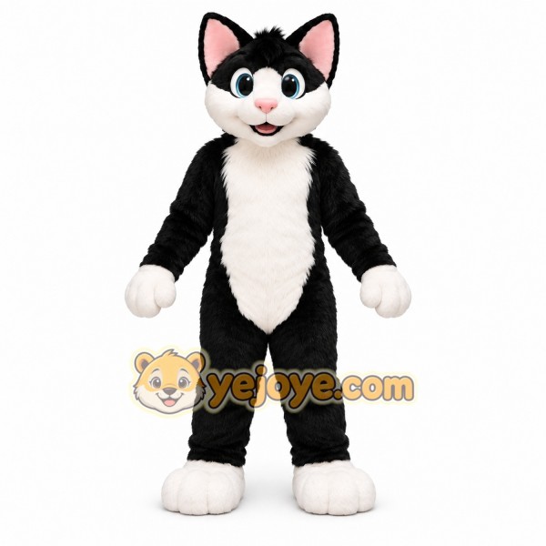 Black & White Cat Mascot Costume Adult Full Body Cartoon Animal Suit for Events & Parties Black & White Cat Mascot Costume Adult Full Body Cartoon Animal Suit for Events & Parties