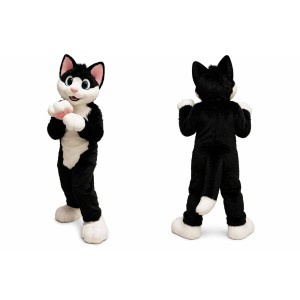 Black & White Cat Mascot Costume Adult Full Body Cartoon Animal Suit for Events & Parties