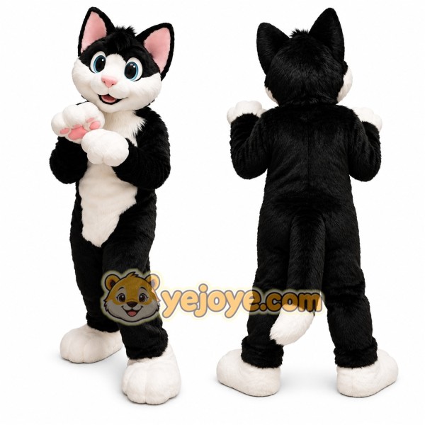 Black & White Cat Mascot Costume Adult Full Body Cartoon Animal Suit for Events & Parties