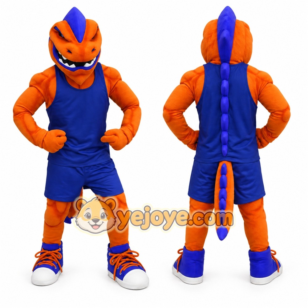 Orange Dinosaur Mascot Costume Adult Full Body Muscle Animal Suit with Sports Outfit for Events & Promotions Orange Dinosaur Mascot Costume Adult Full Body Muscle Animal Suit with Sports Outfit for Events & Promotions