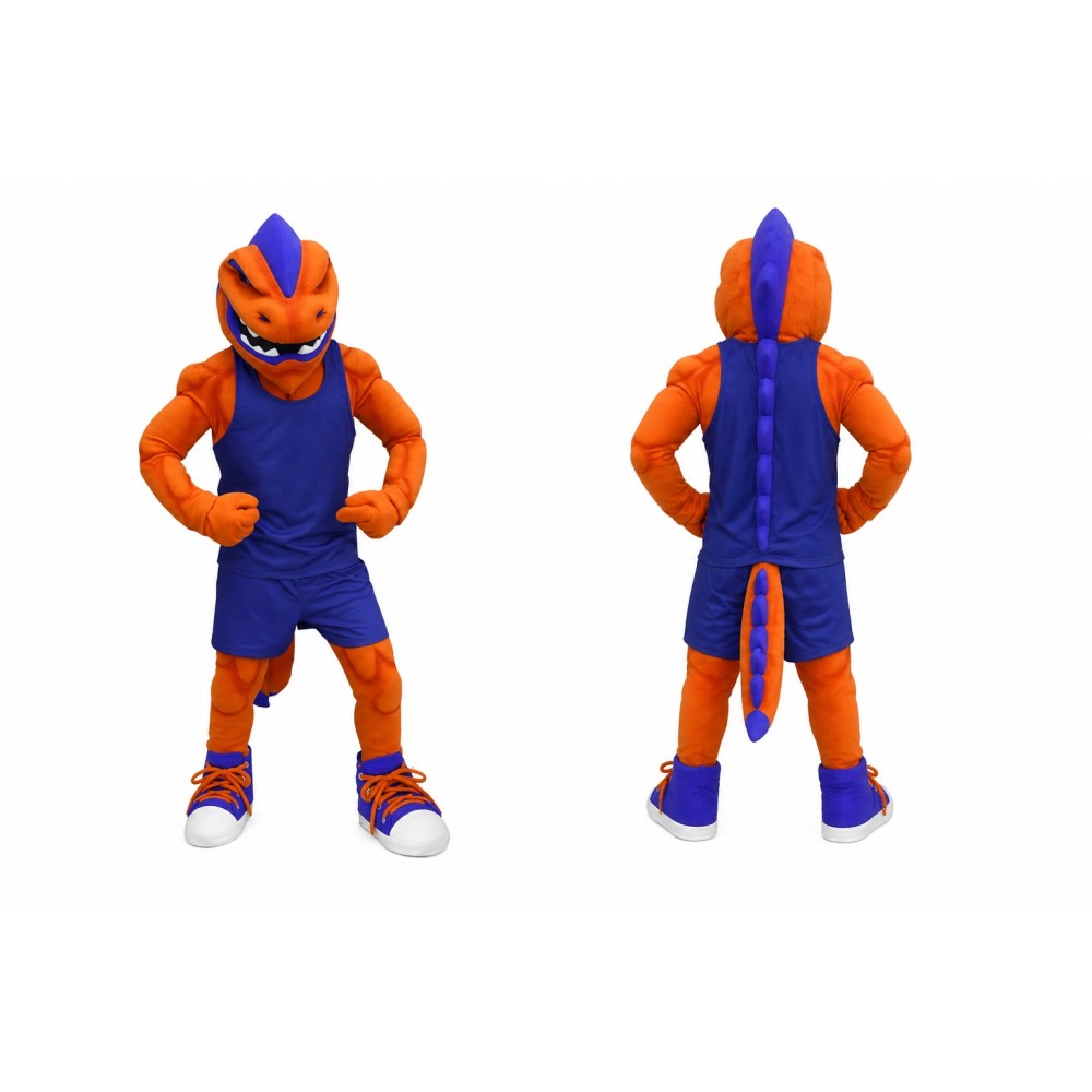 Orange Dinosaur Mascot Costume Adult Full Body Muscle Animal Suit with Sports Outfit for Events & Promotions