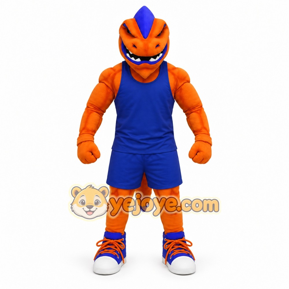 Orange Dinosaur Mascot Costume Adult Full Body Muscle Animal Suit with Sports Outfit for Events & Promotions Orange Dinosaur Mascot Costume Adult Full Body Muscle Animal Suit with Sports Outfit for Events & Promotions