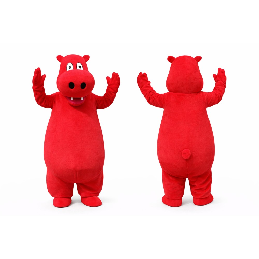 Red Hippo Mascot Costume Adult Full Body Cartoon Animal Suit for Events, Promotions & Theme Parties