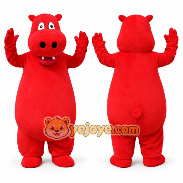Red Hippo Mascot Costume Adult Full Body Cartoon Animal Suit for Events, Promotions & Theme Parties