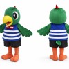 Green Parrot Mascot Costume Adult Full Body Cartoon Bird Character with Striped Shirt for Events, Promotions & Parties
