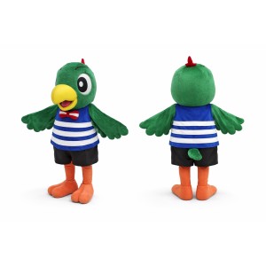 Green Parrot Mascot Costume Adult Full Body Cartoon Bird Character with Striped Shirt for Events, Promotions & Parties