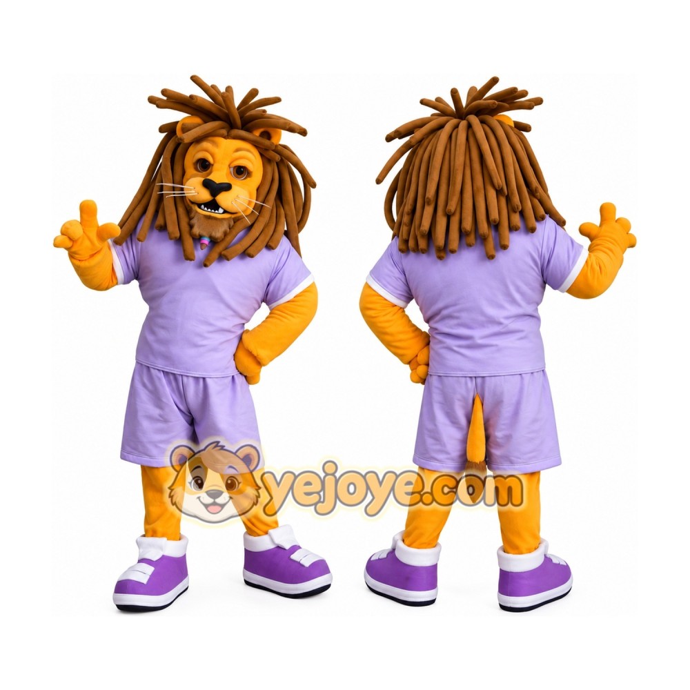 Lion Mascot Costume Adult Cartoon Animal Character Outfit with Purple Sportswear for Events and Promotions Lion Mascot Costume Adult Cartoon Animal Character Outfit with Purple Sportswear for Events and Promotions