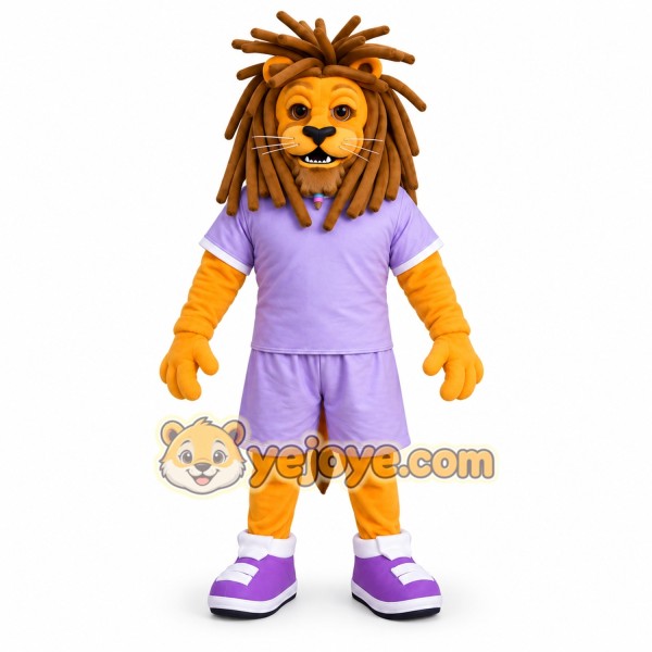 Lion Mascot Costume Adult Cartoon Animal Character Outfit with Purple Sportswear for Events and Promotions