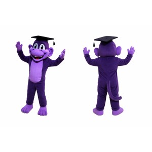 Purple Monkey Mascot Costume Adult Cartoon Animal Character Outfit with Graduation Cap for School Events