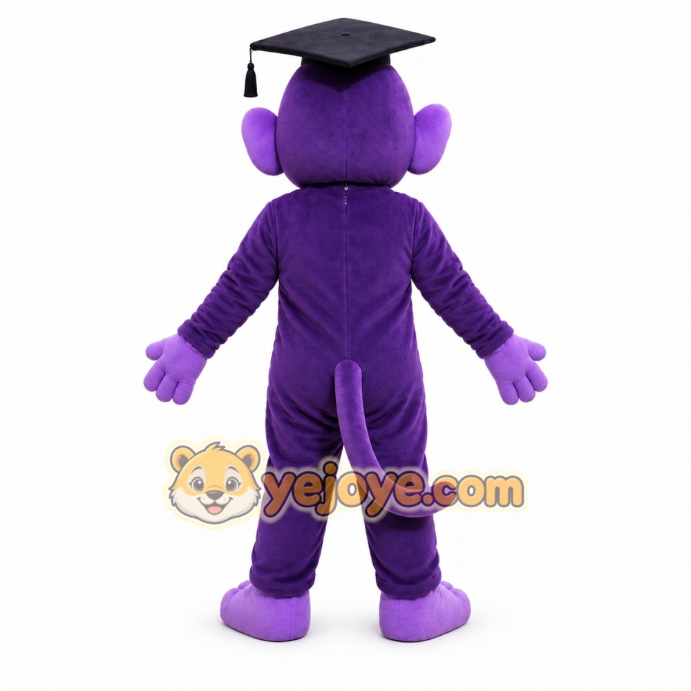 Purple Monkey Mascot Costume Adult Cartoon Animal Character Outfit with Graduation Cap for School Events Purple Monkey Mascot Costume Adult Cartoon Animal Character Outfit with Graduation Cap for School Events