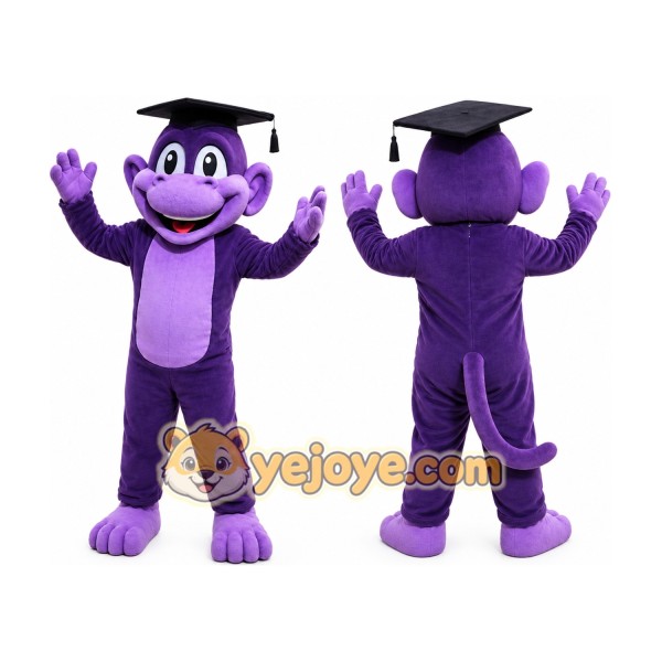 Purple Monkey Mascot Costume Adult Cartoon Animal Character Outfit with Graduation Cap for School Events