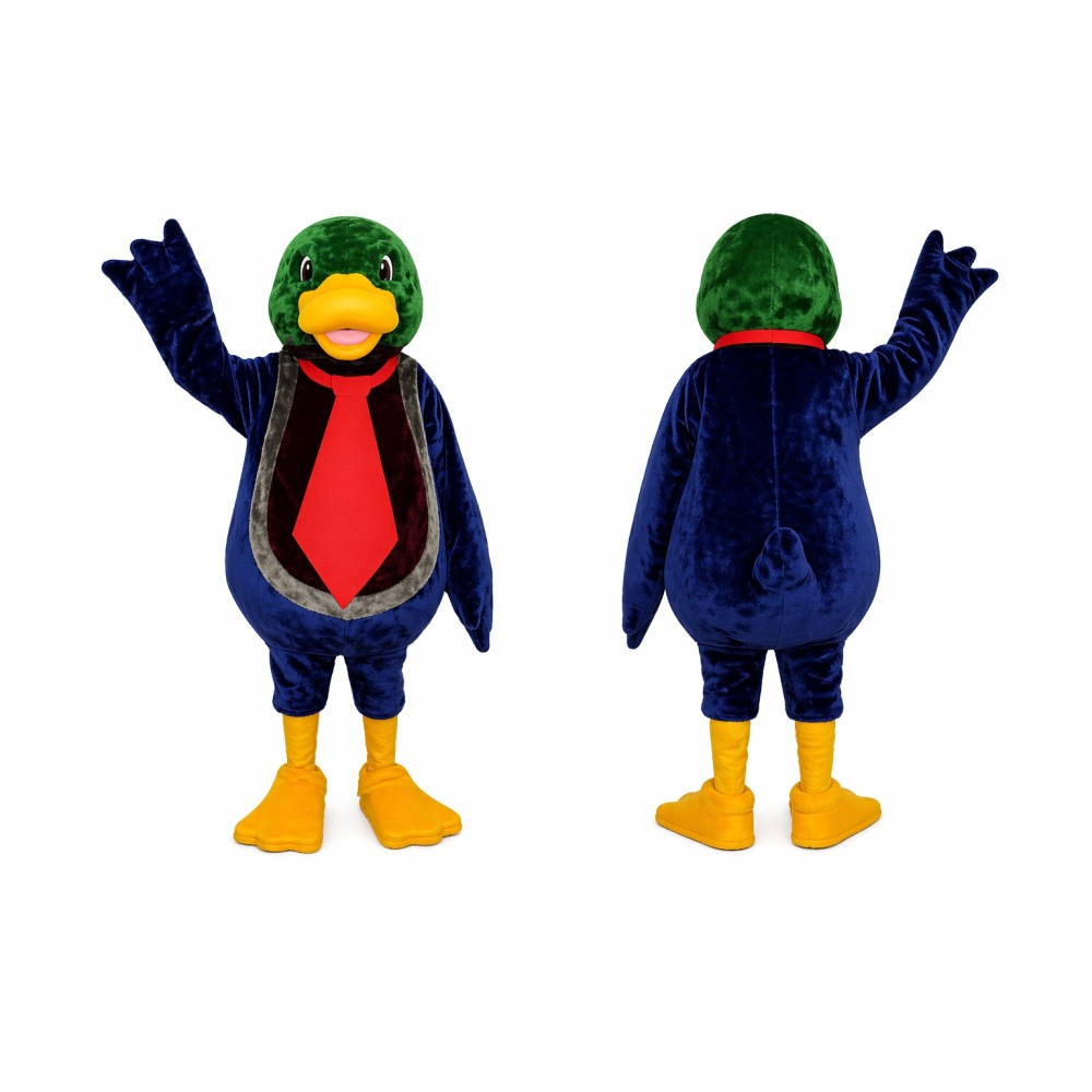 Mallard Duck Mascot Costume Adult Cartoon Bird Character Outfit with Red Tie for Events and Promotions