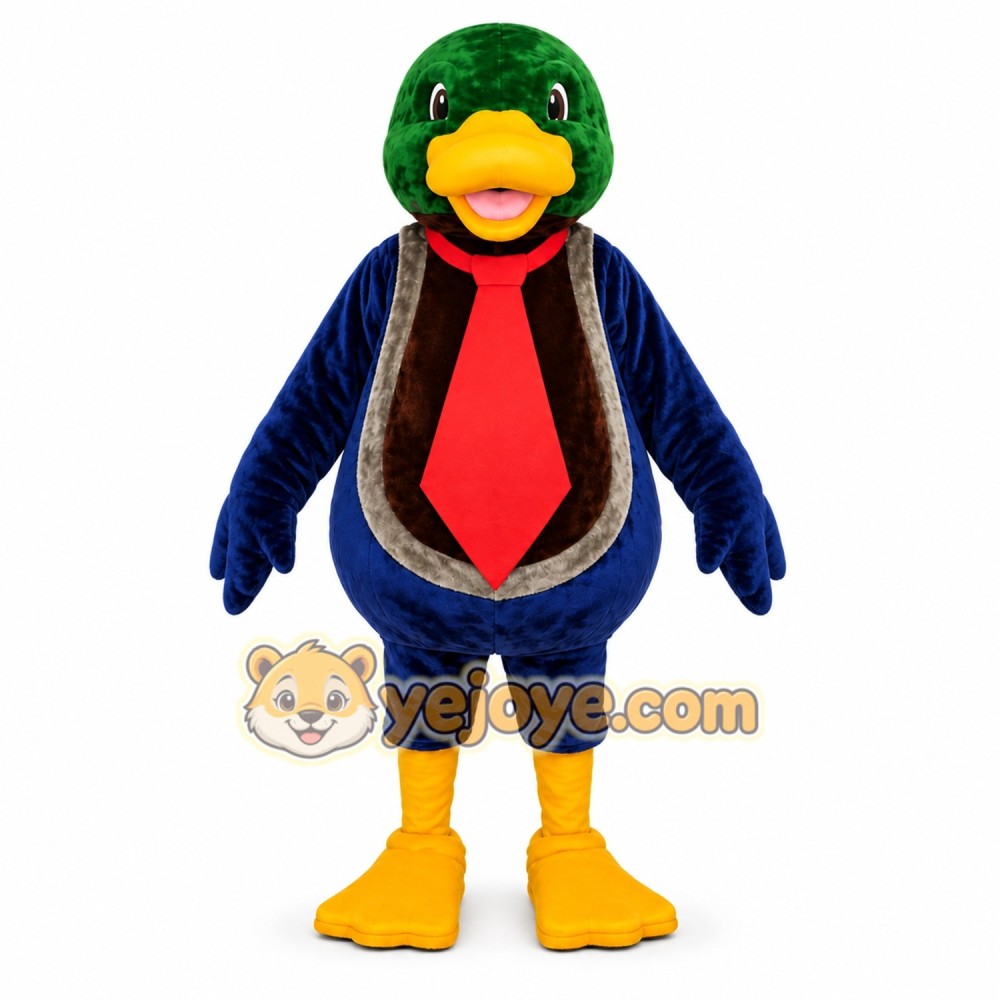 Mallard Duck Mascot Costume Adult Cartoon Bird Character Outfit with Red Tie for Events and Promotions Mallard Duck Mascot Costume Adult Cartoon Bird Character Outfit with Red Tie for Events and Promotions