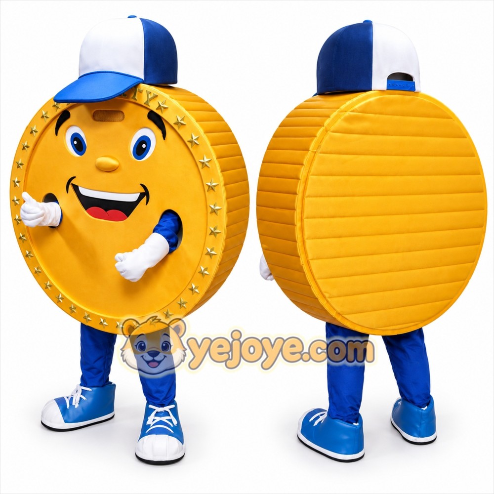 Gold Coin Character Mascot Costume with Cap Gold Coin Character Mascot Costume with Cap