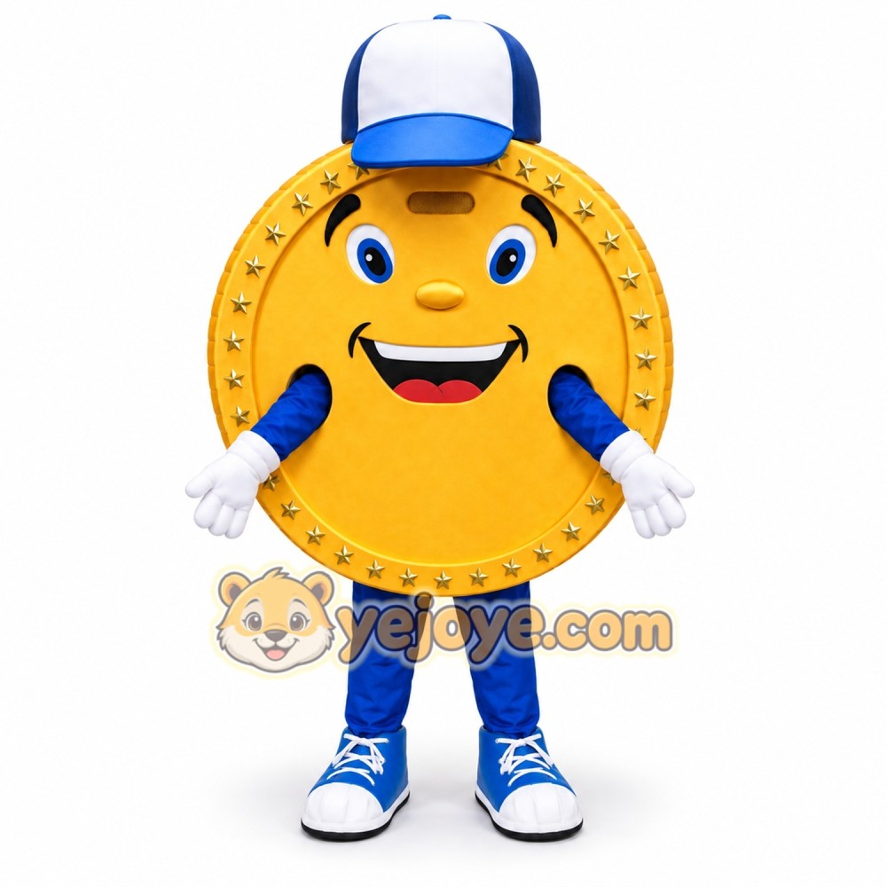 Gold Coin Character Mascot Costume with Cap Gold Coin Character Mascot Costume with Cap