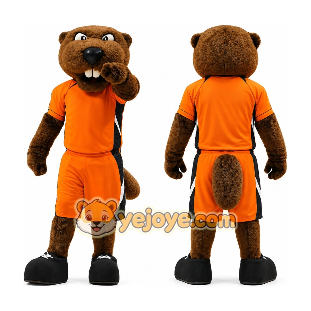 Sport Beaver Mascot Costume in Orange Uniform