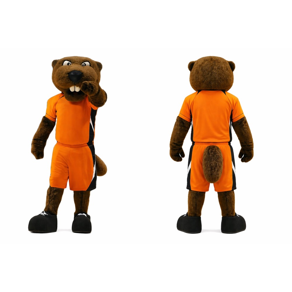 Sport Beaver Mascot Costume in Orange Uniform
